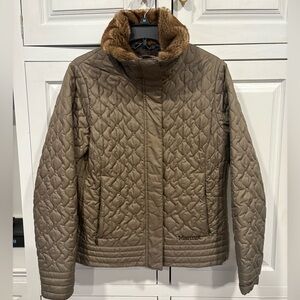 MARMOT St. Moritz Quilted Jacket Womens Sz L Faux Fur Collar Full Zip Like New